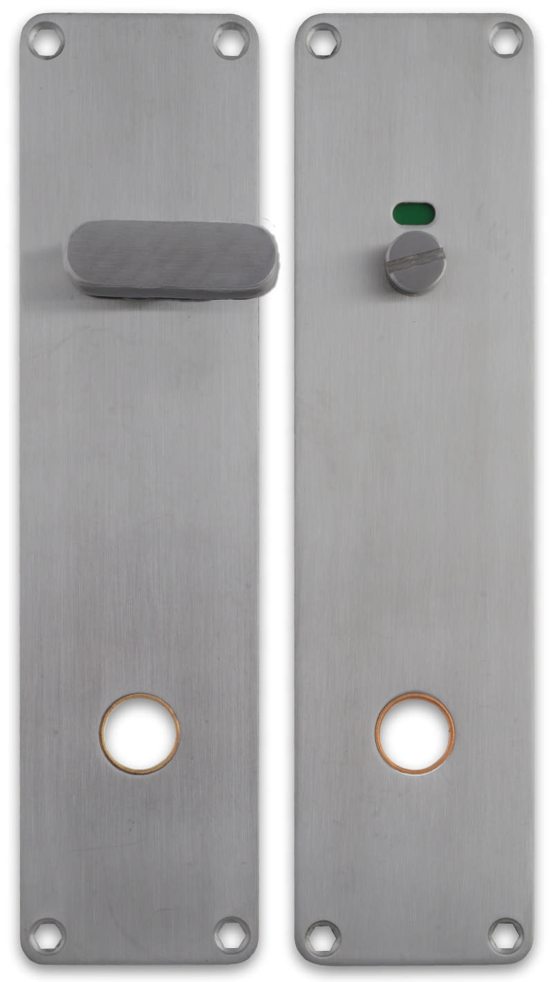 Lang bord voor mindervaliden toiletpersoneel Assa 2x 215x55x2mm in RVS 304 met messing ring C/C105