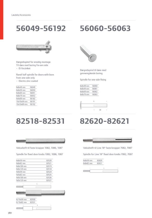 Randi deurkrukpin 56052 enkelzijdig 8x8mm, 79mm