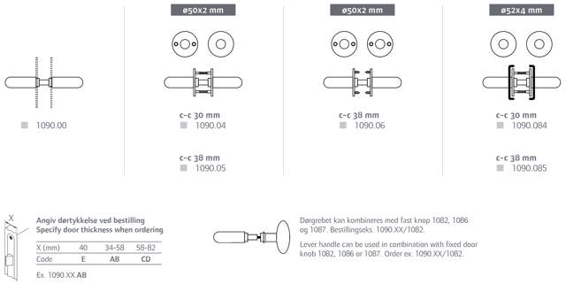 Randi deurkruk 109000AB Coupé met rozet (34-58mm)