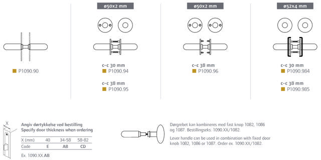 Randi deurkruk P1090985AB, Coupé, met cliprozetten CC38, mess