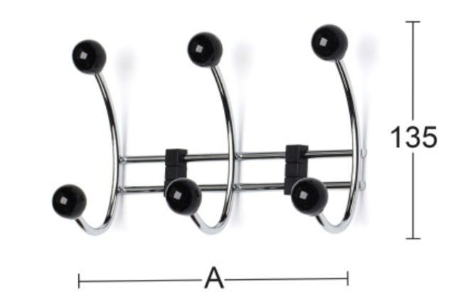 BERRY 3-HAAKS KAPSTOK ZWART/CHROOM