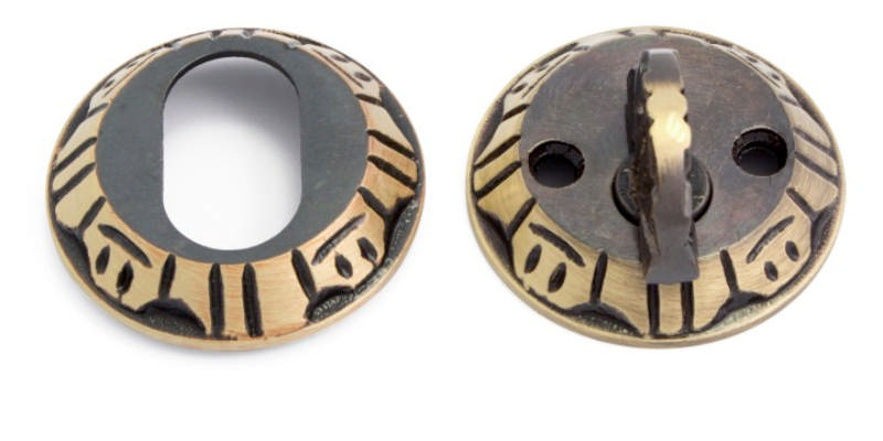 SET VAN CILINDERPLAAT EN KNOP ANTIEK 