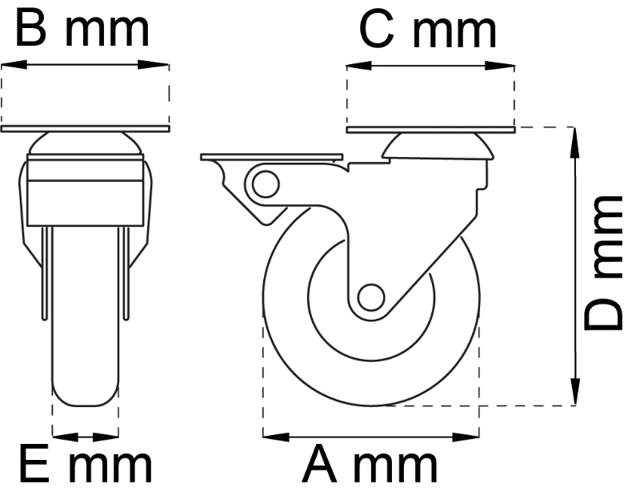 MEUBELWIELEN DRAAIBAAR M STOP 75MM LP
