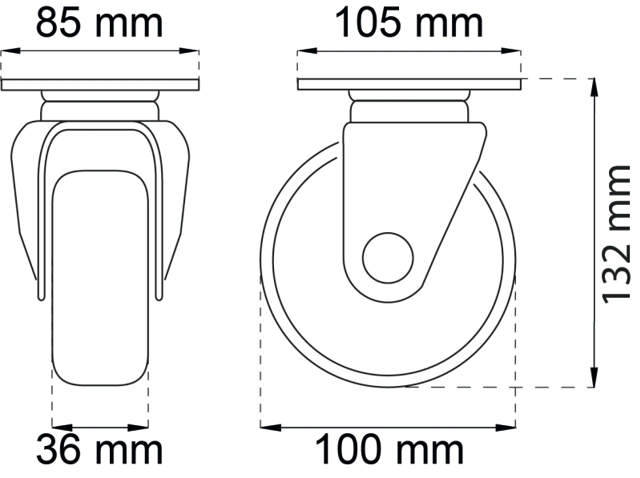 CONTAINERWIEL 100 MM DRAAIBAAR LP