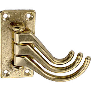 Kapstokhaak 1062 met 3 draaibare haken Messing Gepolijst Zonder lak