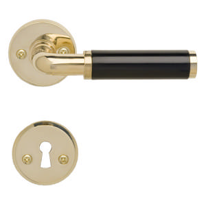 Deurkruk Funkis 383 met set (1980+81) Messing Gepolijst Zonder lak Zwart Bakeliet Ø2