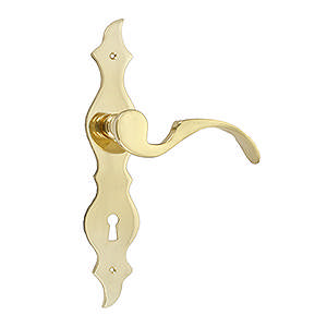 Deurkruk 673 S-greep met lange plaat L3 GN cc72 Messing Gepolijst