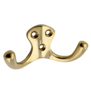 Kapstokhaak 83 Dubbel Messing Gepolijst met Lak CC18